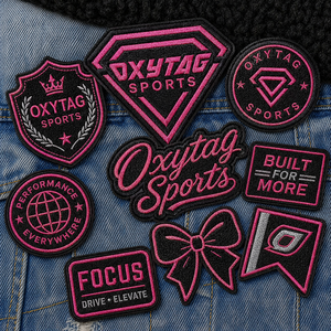 Patchs brodés Oxytag Sports, appliques thermocollantes en tissu, noir rose, forme irrégulière, prix bas, vente en gros, OEM personnalisé - Product Image 6
