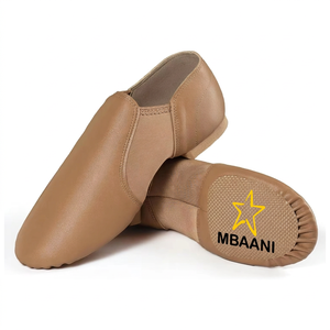 MBAANI Zapatos de Baile de Jazz de Cuero Genuino para Mujer, Soporte de Arco Flexible, Suela Partida, Bailarinas Planas para Práctica de Ballet, Color Bronceado - Product Image 3