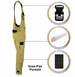 Combinaison de travail kaki avec bretelles réglables et plusieurs poches utilitaires - Product Image 3
