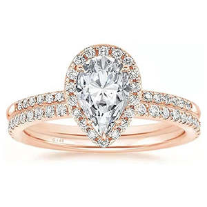 RB Gems Anillo de compromiso y banda a juego de plata de ley 925 con moissanita, diseño de halo en forma de pera, conjunto nupcial atemporal para mujer, joyería fina - Product Image 2