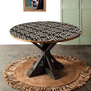 Traditional <b>Round</b> Solid Wood <b>Outdoor</b> Dining <b>Table</b> with Slatted Top Pedestal Base for Villa & Hotel Garden Patio - Product Image 1