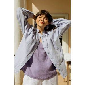 Chemise à manches longues décontractée en coton pour femmes avec col montant - Product Image 2