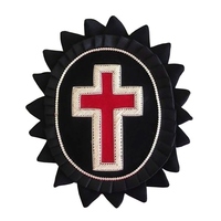 Chapeau de Chevalier Templier avec Rosette, Broderie Main en Fil Métallique, Croix, Fermeture Auto-agrippante, Décoration de Perles, Personnalisable