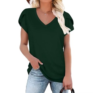 T-shirts personnalisés haut de gamme pour femmes, col en V, manches longues, coupe décontractée, 100 % coton respirant, séchage rapide, imprimés - Product Image 1