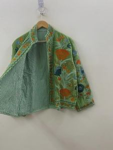 Green Suzani Velvet <b>Short</b> <b>Jacket</b> Indian Suzani Embroidery <b>Jacket</b> Winter Wear Women's <b>Jacket</b> Valentine’s Day Gift Bohemian Coat - Product Image 4