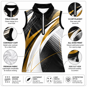 เสื้อโปโลผู้หญิงแขนกุด ผ้าถักโพลีเอสเตอร์ 100% คอสองชั้น ติดกระดุมด้านหน้า ระบายอากาศได้ดี ไร้ตะเข็บ แห้งเร็ว เหมาะสำหรับกอล์ฟ ราคาโรงงาน - Product Image 4