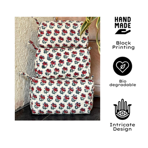Premium Jaipur Hand Block Printed <b>Toiletry</b> Bag Set of 3 Multi Function Eco Friendly Durable Waterproof Machine Washable Floral - Product Image 1