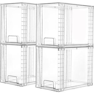 Set di 4 Cassetti Impilabili Trasparenti in Plastica, Altezza 24,6 cm, Contenitori Organizzatori per Prodotti Skincare, Accessori Bagno e Armadietti - Product Image 1