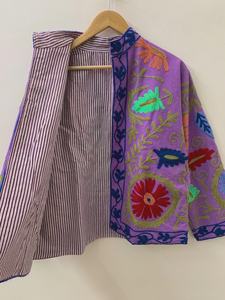 Chaqueta corta bordada de algodón floral Suzani Abrigo Suzani Chaqueta corta bordada Suzani - Product Image 2