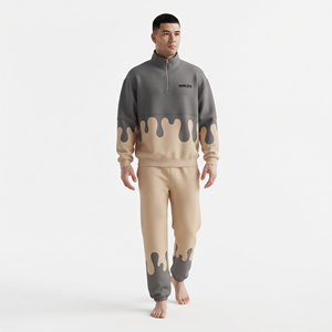 Men's Oversized Half <b>Zip</b> Tracksuit Printed Dripping Pattern Drawstring Jogger Set Loose Fit Autumn Streetwear Outfit - Product Image 6
