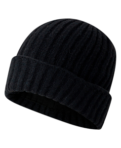 Gorro de Punto Acanalado Unisex de Alta Gama 2026, con Borde Plegado, Color Negro Sólido, Cálido para Invierno, 100% Lana, Transpirable, Impermeable, Económico - Product Image 1