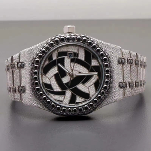 Reloj de Lujo Clásico y Sencillo de Acero Inoxidable con Moissanita, Esfera con Diamantes Negros y Blancos VVS, Cristal de Zafiro, Movimiento de Cuarzo 10 - Product Image 1