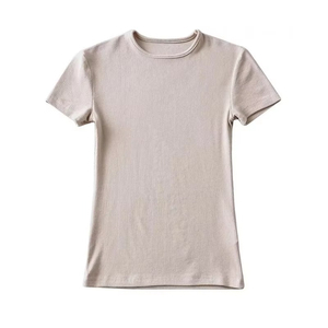 T-shirt à manches courtes col rond uni pour femme, style streetwear, tricoté, coupe classique, décontracté, à porter toute l'année - Product Image 2