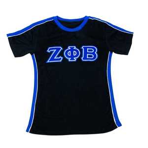 เสื้อยืด Zeta Phi Beta สีดำพรีเมียม ปักลายตัวอักษรกรีกสีน้ำเงิน เสื้อยืดผู้หญิง ผ้าเนื้อนุ่ม สวมใส่สบาย ทันสมัย - Product Image 1