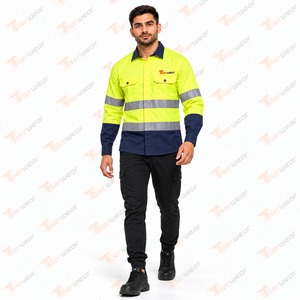 Camisa de Trabajo de Manga Larga para Hombre Tiierwear, de Alta Visibilidad, Resistente al Viento, Transpirable, de Algodón, con Reflectores de Seguridad, Uniforme de Construcción - Product Image 2