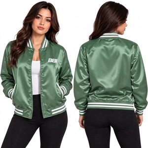 Veste en satin pour femme, bleu roi et rouge, à biais rouge, avec boutons-pression écarlates, deux tons, style veste de sport, manteau soyeux, direct usine, OEM, vente en gros - Product Image 2