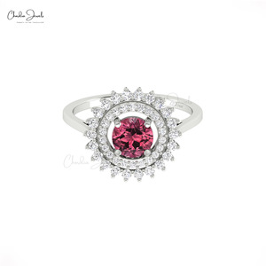 Asian Manufacturers 6mm Prong Set Pink Tourmaline & G-H Diamond Art Deco-Inspired <b>Ring</b> With 14k Solid <b>Gold</b> Dual Birthstone <b>Ring</b> - Product Image 3