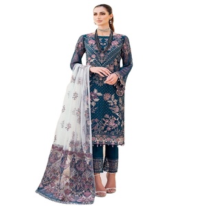 Vestidos de gasa bordados de boda para niñas Traje de diseñador paquistaní de 3 piezas Vol. Ropa de fiesta de Ramsha para el día de la boda - Product Image 1