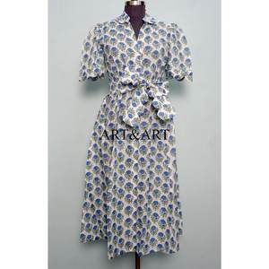Hermoso Vestido de Algodón Estampado a Mano para Mujer, Vestido Casual con Estampado Floral Colorido para Fiestas Formales - Product Image 1