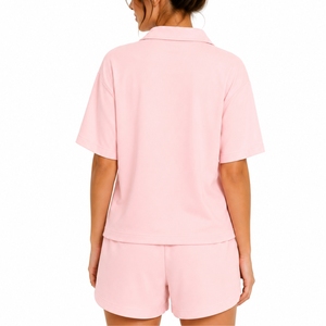 Women's <b>Short</b> Sleeve Polo Shirt And <b>Shorts</b> Set Casual Summer <b>Lounge</b> Wear Breathable Loose Fit Custom Made Women Polo Shirt - Product Image 2