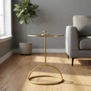 Steel <b>Side</b> Stand with <b>Glass</b> Top Gold Finish Modern Accent <b>Table</b> for Living Room Bedroom Hotel Home Decor - Product Image 2