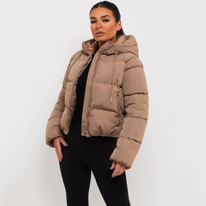 Women's Trendy Cropped Puffer <b>Jacket</b> Hooded Quilted Warm Winter Coat Zip-Up Drawstring Outwear Wholesale OEM Custom Logo - Product Image 5