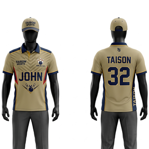 Premium 180 GSM Polyester Interlock <b>Bowling</b> Jersey Beige Navy Red Side Panels Sublimation Custom Logo - Product Image 1
