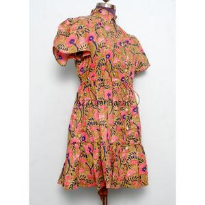 Vestido Corto de Algodón Puro para Mujer, Cuello en V, Estampado de Palmeras Hecho a Mano, Estilo Minimalista, Informal, para Fiestas - Product Image 5