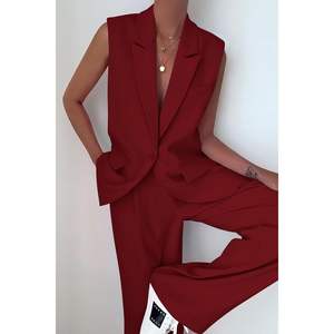 Ensembles de blazers décontractés pour femmes sur mesure, tenues 2 pièces, veste sans manches et pantalon large, style décontracté - Product Image 5