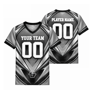 Maillot de football américain personnalisé OEM, sublimation, col en V, manches courtes, évacuation de l'humidité, 100% polyester, impression du nom de l'équipe pour adultes - Product Image 3
