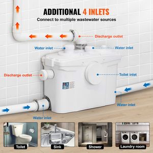Potente sistema di pompa maceratrice da 800W per WC moderni con scarico doppio flusso, scarico posteriore stile francese per seminterrato - Product Image 3