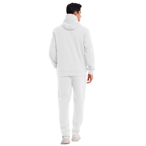 Custom Streetwear Men's White Sporty Hooded Fleece Tracksuit Set Polyester Quick Dry Drawstring Closure Regular Fit Side Pockets - Product Image 5