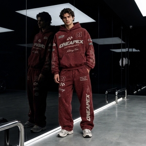 Men's Oversized Burgundy Acid Wash Hoodie Tracksuit <b>Sets</b> Heavyweight Streetwear Cotton <b>Jogger</b> <b>Matching</b> Sweat Suit Custom Apparel - Product Image 6