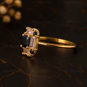 Top Quality 925 Sterling Silver Art Deco Geometric <b>Ring</b> Emerald Cut Black Onyx & Champagne Zirconia <b>Statement</b> Jewelry For Women - Product Image 4