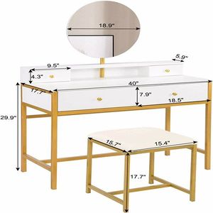 Grande Set Toeletta Trucco con Specchio Senza Cornice, Tavolo da Trucco con 2 Cassetti Grandi e 2 Cassetti Piccoli - Product Image 4