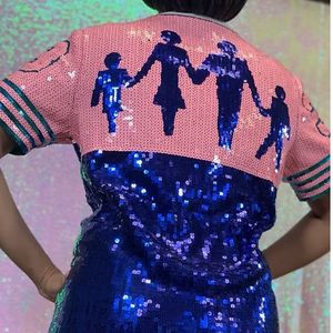 Jack and Jill Women <b>Sequin</b> Jersey <b>T</b> <b>Shirt</b> Short Sleeve Crew Neck Oversized Number Design Sparkle Athletic Fashion Casual Party - Product Image 2