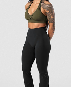 Nouveau soutien-gorge de sport halter torsadé vert olive pour femme, col en V profond, maintien moyen, sans coutures, pour yoga et fitness, couleur unie - Product Image 5