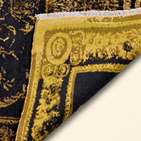 Tapis en laine tufté à la main noir et or, écologique, antidérapant, à poils épais, motif médaillon baroque moderne, pour salon et chambre, luxe