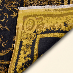 Tapis en laine tufté à la main noir et or, écologique, antidérapant, motif floral médaillon vintage, pour salon, chambre, hôtel de luxe - Product Image 5