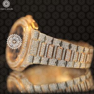 Charm Jewels Luxury Yellow <b>Gold</b> Diamond <b>Men's</b> Mechanical Movement Stainless Steel 40mm Dial 20mm Band 10 Bar Water Resistant - Product Image 1