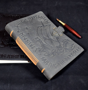 Norse Viking Leather <b>Journal</b> with Embossed Vegvisir Compass Design, <b>Blank</b> Paper - Product Image 5