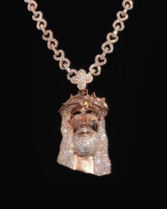 Pendentif Visage de Jésus en Or Rose avec Diamant Moissanite, Couronne et Barbe Serties de Pierres, Charme Religieux pour Hommes, Bijoux Chrétiens - Product Image 4