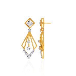 Pendientes de lujo de oro amarillo con diamantes cultivados en laboratorio de corte brillante redondo para mujer, joyería de fiesta. - Product Image 3