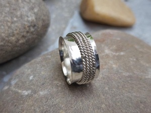 925 Sterling Silver Bezel Setting <b>Spinner</b> <b>Ring</b> Twisted Rope Wide Band Handmade Boho Christian Fashion Jewelry for Women Men - Product Image 4