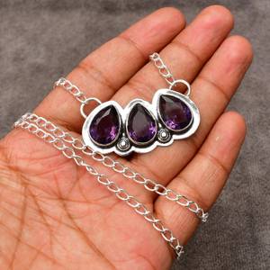 Ensemble de bijoux de luxe en argent sterling 925, collier et boucles d'oreilles en améthyste naturelle taille goutte d'eau pour femme, bijoux de mariage - Product Image 2