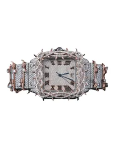 Montre mécanique de luxe pour homme, cadran romain personnalisé, entièrement pavée de moissanite, avec bracelet simple en diamant taillé de haute qualité - Product Image 1