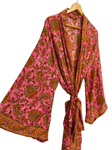 Robe en soie longue jusqu'aux chevilles, robe multicolores, robe de nuit, robe indienne vintage en soie recyclée, kimono en sari - Product Image 6