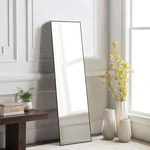 Specchio da Parete Rettangolare Nero 21*64 con Cornice Sottile in Lega di Alluminio e Supporto da Terra - Product Image 2