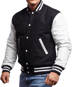 Chaqueta Varsity para Hombre con Mangas de Cuero y Lana, Estilo Bomber Clásico para Uso Casual y Moda Universitaria, Chaqueta Casual para Hombre con Detalles en Crochet - Product Image 1