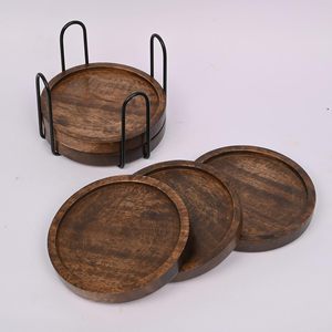 Nordic Wooden <b>Coaster</b> Set Metal Holder | Quick Dry Wood <b>Drink</b> <b>Coasters</b> (100mm Diameter) for Coffee Table Dining Table Home - Product Image 2